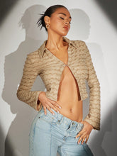 V-collar Textured Crop Tee